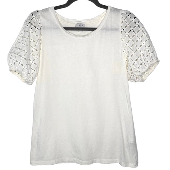J. Crew Eyelet Puff Short Sleeve Tee Blouse Crewneck - Picture 1 of 9